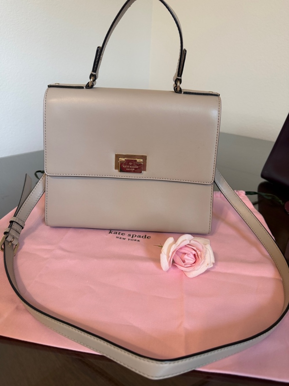 kate spade Blush Pink Leather Structured Satchel with Gold Plaque